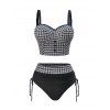 Maillot de Bain Tankini Vintage Festonné Découpé à Carreaux à Bretelle - Noir XL | US 12