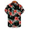Chemise de Vacances Hawaii Boutonnée Motif de Floral Tropical à Manches Roulées - Noir S