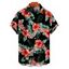 Chemise de Vacances Hawaii Boutonnée Motif de Floral Tropical à Manches Roulées - Noir S