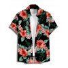 Chemise de Vacances Hawaii Boutonnée Motif de Floral Tropical à Manches Roulées - Noir S