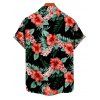 Chemise de Vacances Hawaii Boutonnée Motif de Floral Tropical à Manches Roulées - Noir S