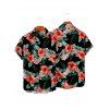 Chemise de Vacances Hawaii Boutonnée Motif de Floral Tropical à Manches Roulées - Noir S
