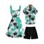 Vacation Couple Outfit Colorblock Coconut Tree Print Ruched Bust Belt Dress and Roll Up Sleeve Shirt Solid Color Drawstrings Beach Shorts Matching Outfit - Rose clair S | US 4