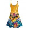 Hawaii Couple Outfit Duck with Sunglasses Wave Pattern Spaghetti Strap A Line Mini Dress and Roll Up Sleeve Shirt Vacation Matching Outfit - Deep Yellow S | US 4