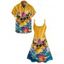 Hawaii Couple Outfit Duck with Sunglasses Wave Pattern Spaghetti Strap A Line Mini Dress and Roll Up Sleeve Shirt Vacation Matching Outfit - Vert clair S | US 4