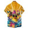 Hawaii Couple Outfit Duck with Sunglasses Wave Pattern Spaghetti Strap A Line Mini Dress and Roll Up Sleeve Shirt Vacation Matching Outfit - Deep Yellow S | US 4