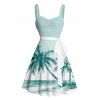 Hawaii Vacation Beach Palm Tree Print Belted Mini Dress And Short Sleeve Shirt Matching Outfit - Vert clair S | US 4