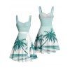 Hawaii Vacation Beach Palm Tree Print Belted Mini Dress And Short Sleeve Shirt Matching Outfit - Vert clair S | US 4