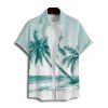 Hawaii Vacation Beach Palm Tree Print Belted Mini Dress And Short Sleeve Shirt Matching Outfit - Vert clair S | US 4