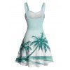 Hawaii Vacation Beach Palm Tree Print Belted Mini Dress And Short Sleeve Shirt Matching Outfit - Vert clair S | US 4