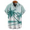 Hawaii Vacation Beach Palm Tree Print Belted Mini Dress And Short Sleeve Shirt Matching Outfit - Vert clair S | US 4