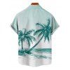 Hawaii Vacation Beach Palm Tree Print Belted Mini Dress And Short Sleeve Shirt Matching Outfit - Vert clair S | US 4
