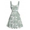 Hawaii Couple Outfit Allover Tropical Leaf Pattern Ruched Bust Belt Sweetheart Neck A Line Mini Dress and Roll Up Sleeve Shirt Vacation Matching Outfit - Vert clair S | US 4