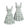 Hawaii Couple Outfit Allover Tropical Leaf Pattern Ruched Bust Belt Sweetheart Neck A Line Mini Dress and Roll Up Sleeve Shirt Vacation Matching Outfit - Vert clair S | US 4