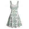 Hawaii Couple Outfit Allover Tropical Leaf Pattern Ruched Bust Belt Sweetheart Neck A Line Mini Dress and Roll Up Sleeve Shirt Vacation Matching Outfit - Vert clair S | US 4