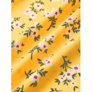 Allover Floral Pattern Ruffle Bowknot Empire Waist Vacation Dress Sleeveless Mini A Line Dress