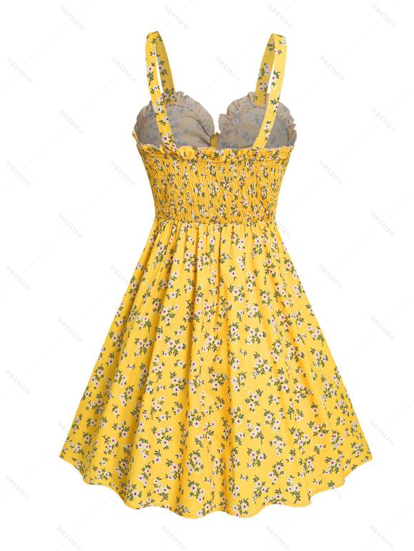 Robe Courte Florale Volantée à Taille Empire Grande Taille - Jaune XL | US 12