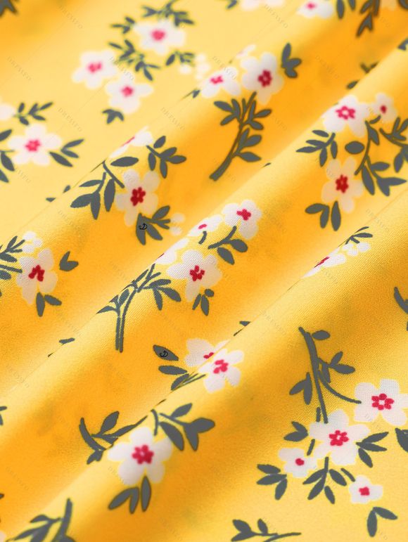 Robe Courte Florale Volantée à Taille Empire Grande Taille - Jaune XL | US 12