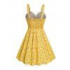 Robe Courte Florale Volantée à Taille Empire Grande Taille - Jaune S | US 4