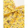 Robe Courte Florale Volantée à Taille Empire Grande Taille - Jaune S | US 4