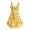 Robe Courte Florale Volantée à Taille Empire Grande Taille - Jaune M | US 6