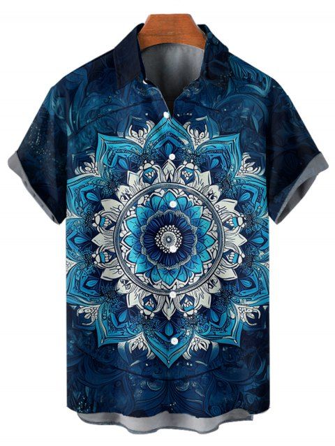 Chemise Décontractée de Vacances Fleur Mandala Imprimé à Manches Courtes