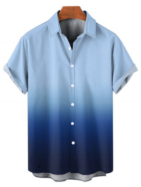 Men's Ombre Casual Shirt Button Up Roll Up Sleeve Turn Down Collar Shirt