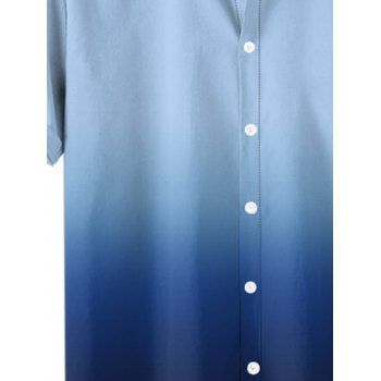 Men's Ombre Casual Shirt Button Up Roll Up Sleeve Turn Down Collar Shirt