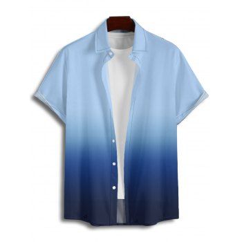 Casual Couple Outfit Ombre Ruched Bust Belt Sweetheart Neck A Line Mini Dress and Roll Up Sleeve Shirt Matching Outfit