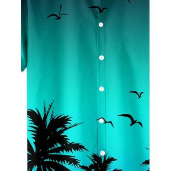 Men's Ombre Coconut Tree Seagulls Pattern Vacation Shirt Button Up Roll Up Sleeve Beach Shirt