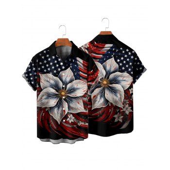 Independence Day Couple Outfit American Flag Floral Pattern Spaghetti Strap V Neck A Line Mini Tank Dress and Roll Up Sleeve Shirt Patriotic Outfit