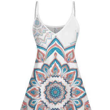 Mandala Flower Pattern Dress Spaghetti Strap V Neck A Line Mini Vacation Tank Dress