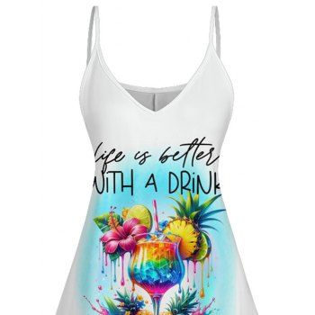 Floral Glasses Slogan Pattern Splash Ink Casual Dress Spaghetti Strap V Neck A Line Mini Tank Dress