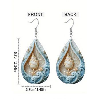 Ocean Starfish Shell Pattern Waterdrop Shaped Beach Vacation Drop Earrings