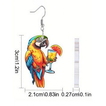 Acrylic Parrot Hawaiian Cocktail Glasses Bird Drop Beach Party Drop Earrings