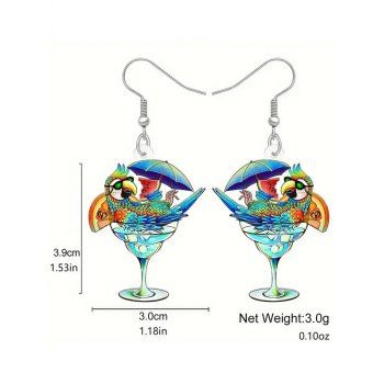 Parrot Acrylic Drop Earrings Hawaiian Cocktail Glasses Summer Bird Drop Beach Party Earrings