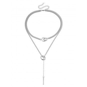 Elegance Double Ring Rhinestone Layered Trendy Necklace