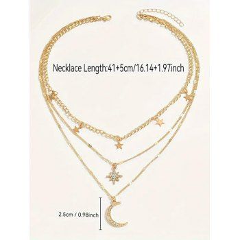 3 Pcs Necklace Set Rhinestone Star Moon Pendant Layered Elegance Necklaces