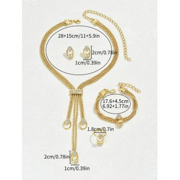 4 Pcs Women Accessories Set Rhinestone Layered Necklace Stud Earrings Ring and Bracelet Elegance Set