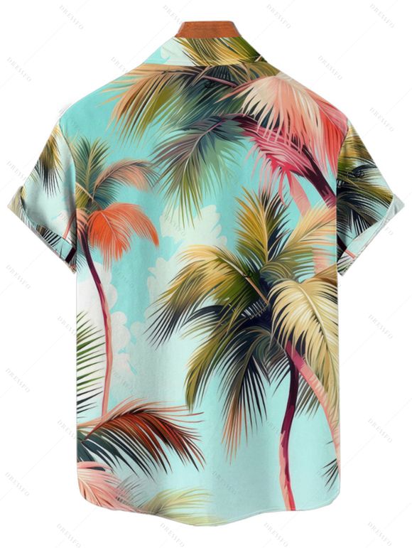 Chemise de Plage Motif de Cocotier Boutonnée à Manches Roulées pour Homme - Vert clair L