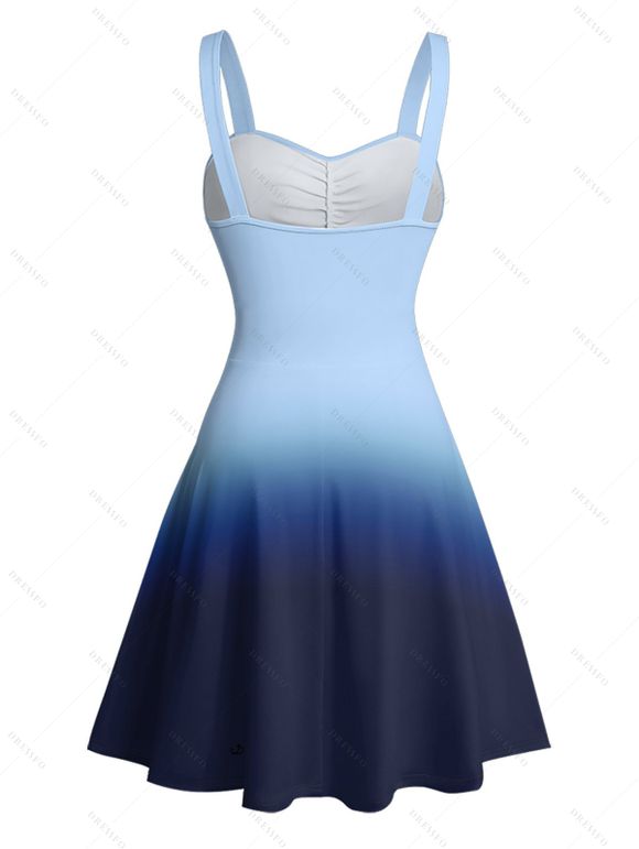 Mini Robe Décontractée Ombrée Ligne A à Taille Empire à Volants - Bleu S | US 4