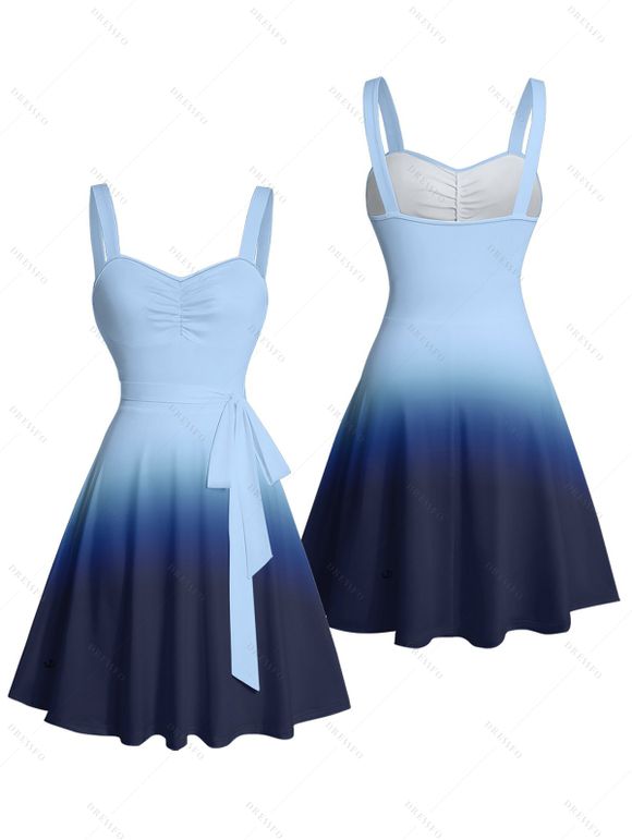 Mini Robe Décontractée Ombrée Ligne A à Taille Empire à Volants - Bleu S | US 4