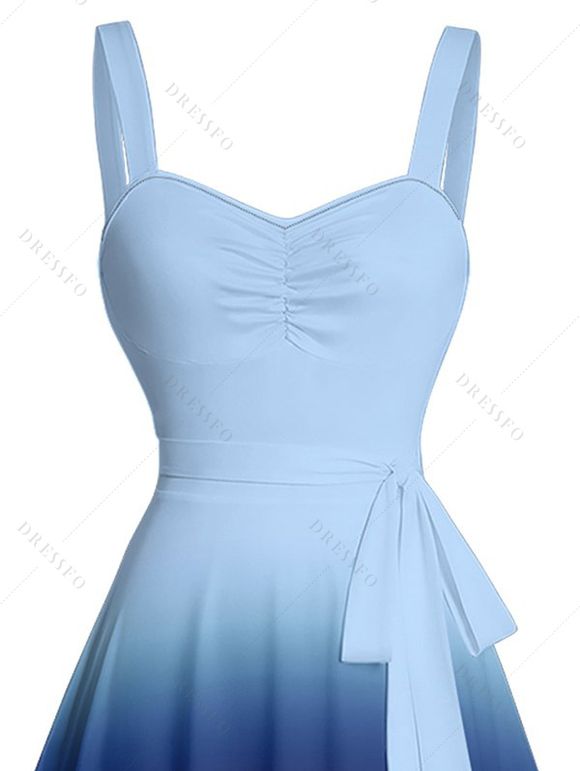 Mini Robe Décontractée Ombrée Ligne A à Taille Empire à Volants - Bleu S | US 4