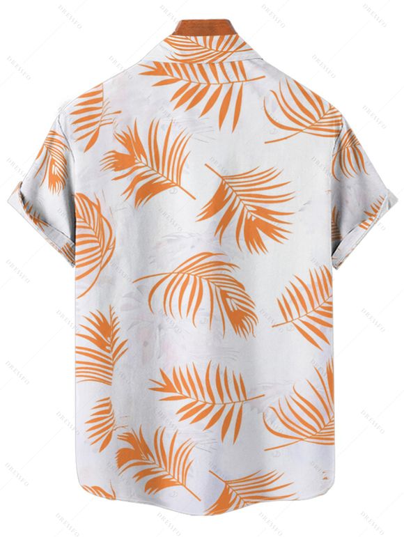 Vacation Couple Outfit Palm Tree Leaf Pattern Spaghetti Strap V Neck A Line Mini Tank Dress and Roll Up Sleeve Shirt Drawstring Shorts Hawaii Matching Outfit - Orange S | US 4