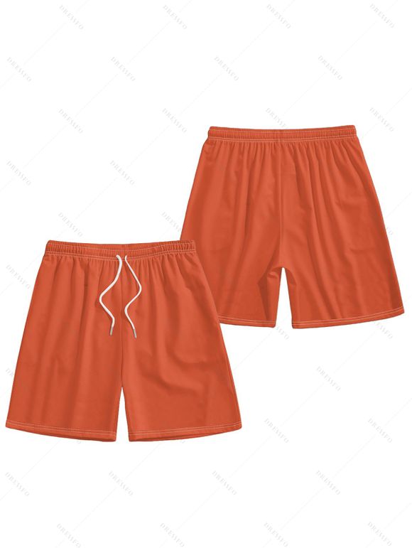 Vacation Couple Outfit Palm Tree Leaf Pattern Spaghetti Strap V Neck A Line Mini Tank Dress and Roll Up Sleeve Shirt Drawstring Shorts Hawaii Matching Outfit - Orange S | US 4