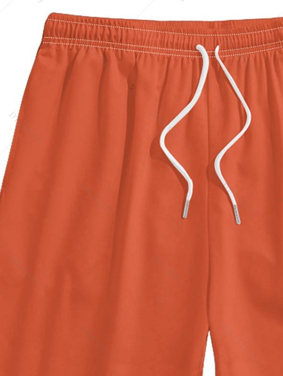 Vacation Couple Outfit Palm Tree Leaf Pattern Spaghetti Strap V Neck A Line Mini Tank Dress and Roll Up Sleeve Shirt Drawstring Shorts Hawaii Matching Outfit - Orange S | US 4