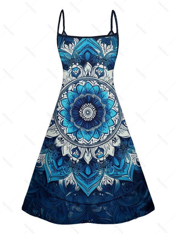 Mini Robe Ligne A Fleur Imprimée à Bretelle Fine à Col V - Bleu profond XL | US 12