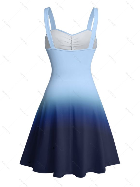 Casual Couple Outfit Ombre Ruched Bust Belt Sweetheart Neck A Line Mini Dress and Roll Up Sleeve Shirt Matching Outfit - Bleu S | US 4