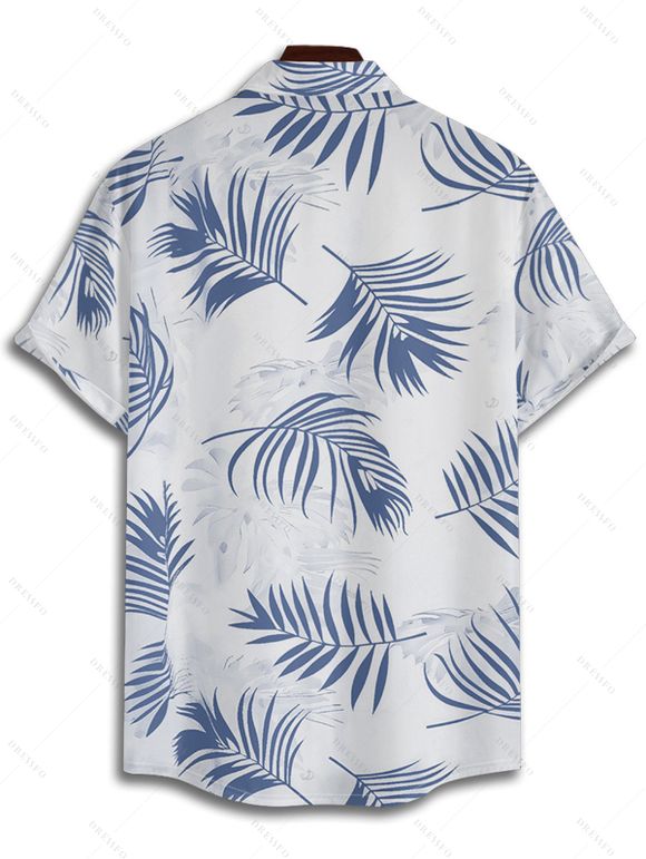 Vacation Couple Outfit Palm Tree Leaf Pattern Spaghetti Strap V Neck A Line Mini Tank Dress and Roll Up Sleeve Shirt Drawstring Shorts Hawaii Matching Outfit - Bleu gris S | US 4