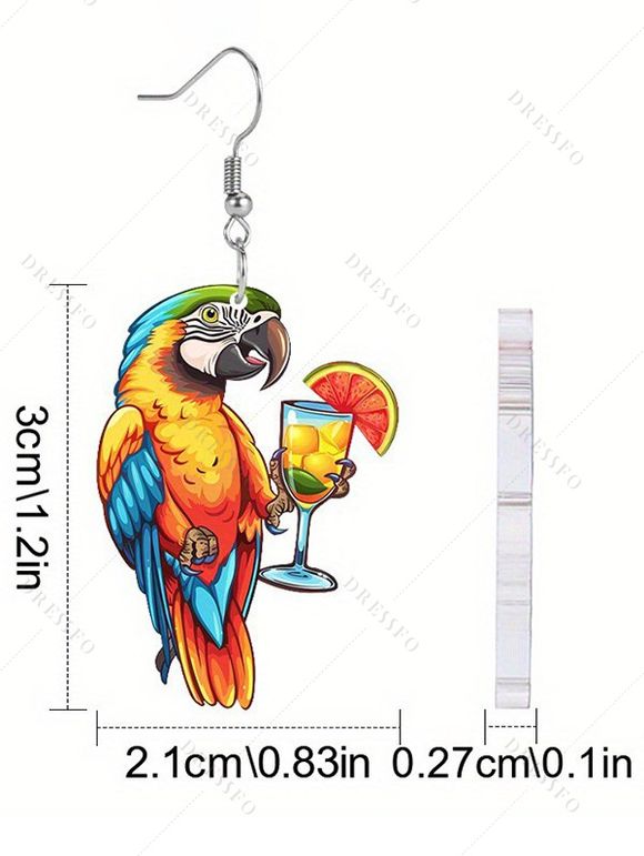 Boucles D'Oreilles Pendantes Motif Perroquet Cocktail et Plage en Acrylique - multicolor A 